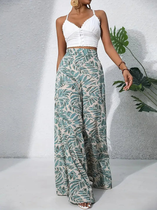 Qx Pants Traf Painted Basic Mid-rise Loose Chiffon Pants Cropped Pants Korean Popular Clothes New Style Printed Casual Pants