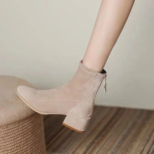 Ankle Boots for Women Winter 2024 Elegant With Medium Heels Chic Woman Short Shoes Large Size Warm Hot Trend Boot Autumn Booties