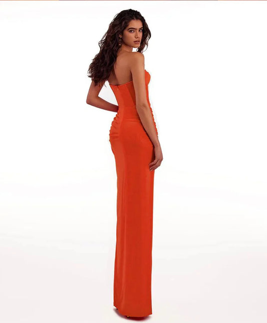 2023 New Summer Women Sexy Strapless Bodycon Mid-calf Bodycon High Split Dress Fashion Wedding Mermaid Celebrate Party Dress