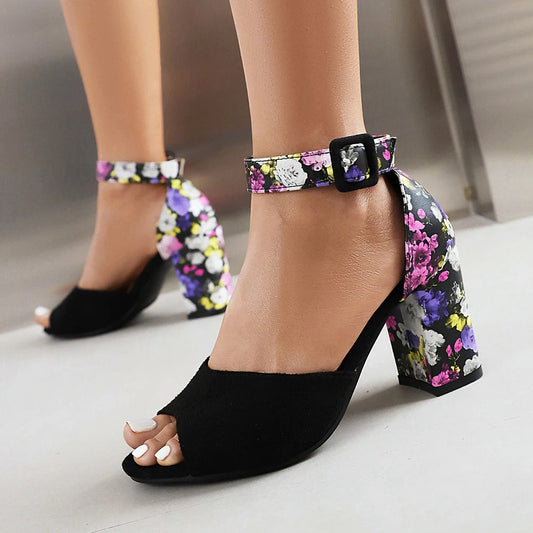 2025 New Women Flock Flower High Heels Sandals Fashion Female Pumps Peep Toe Ankle Strap Platform Shoes Summer Yellow dropship