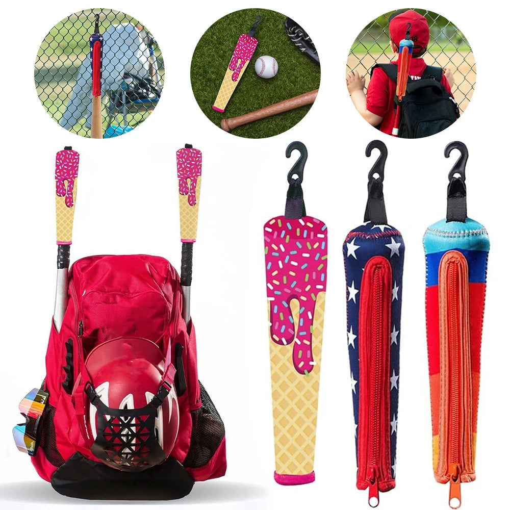 Baseball & Softball Handle Cover Cushy Zippered Sleeve with Hook for Hanging on Fence Vehicle Protector Essential Accessories
