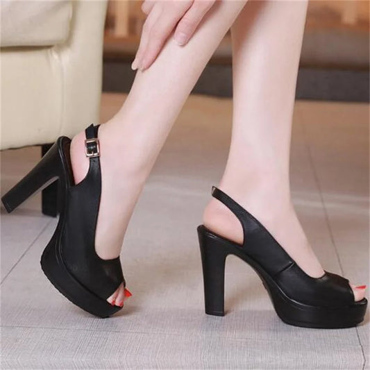 ZXRYXGS Fish Mouth Summer Shoes Women Sandal Shoes 2025 New Large Size Genuine Leather Sandals Elegant Charm High Heel Sandals