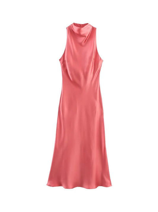TFMLN 2025 Women's Long Dresses Round Neck Sleeveless Solid Chic Elegant Dress Lady New Party Slim Commuter Summer Dress