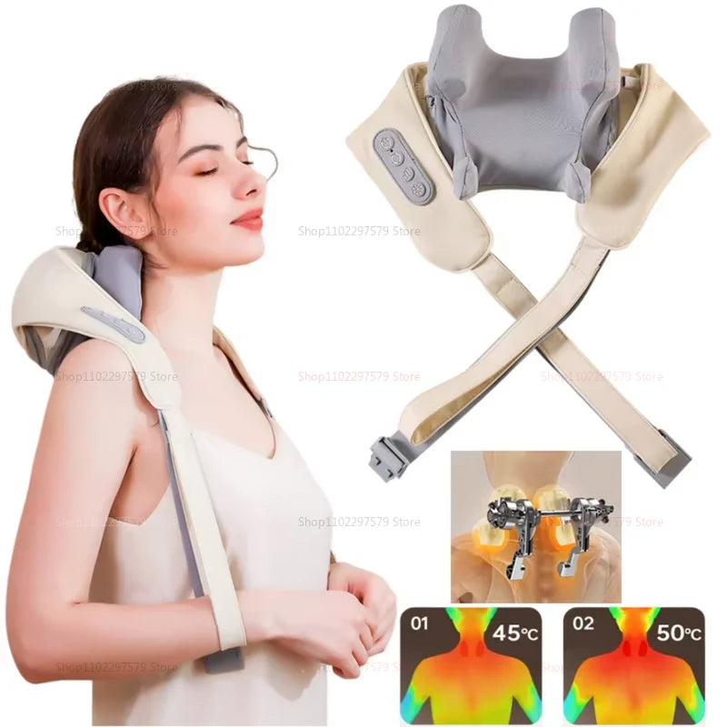 20W Beige Neck And Shoulder Massager Wireless Shoulder And Back Kneading Massage Shawl Trapezius Neck Cervical Masajeador