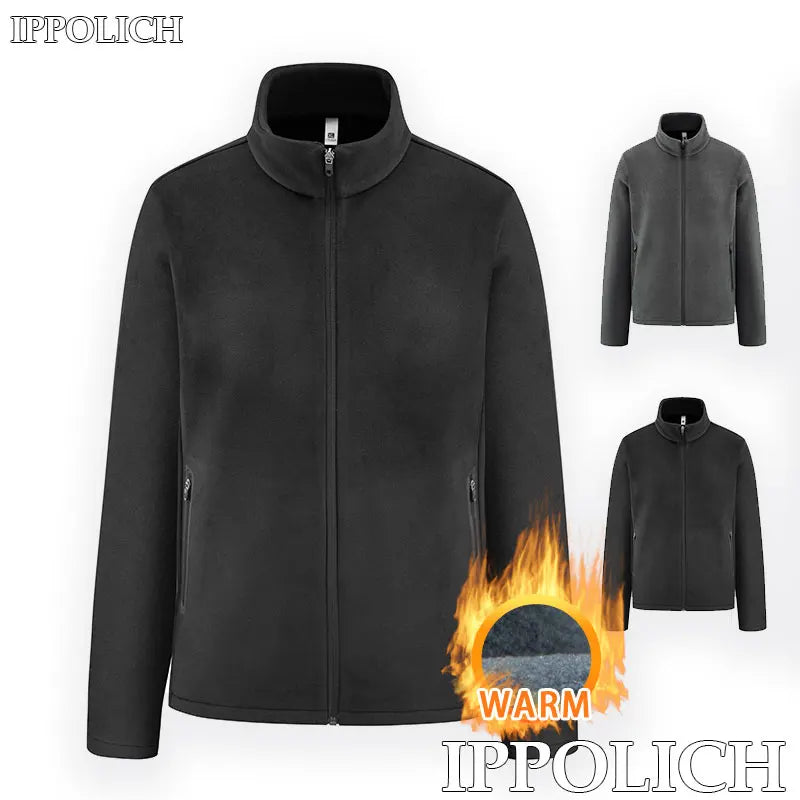 Autumn Winter Fleece Stand Collar Jacket Warmth Women Running Sports Stand Jacket Warm Men Outdoor Sport Running Gym Coat Warmth