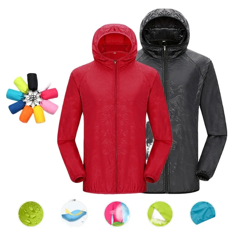 A Unisex Waterproof Outdoor Jacket Men Women Hiking Camping Trekking Quick Dry Windbreaker Sun-Protective Rain Coat