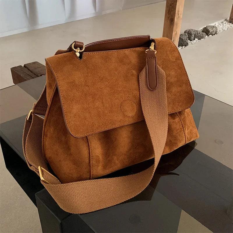 Vintage Brown Velvet Large Capacity Crossbody Bag Women's Bag Versatile Autumn Winter Handbag Shoulder Bag Trendy New Hot Sale O