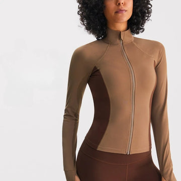 Sean Tsing Women Fitness Running Jacket Patchwokr Slim Fit Long Sleeve Yoga Sports Breathable Zipper Workout Coat Sportswear Top