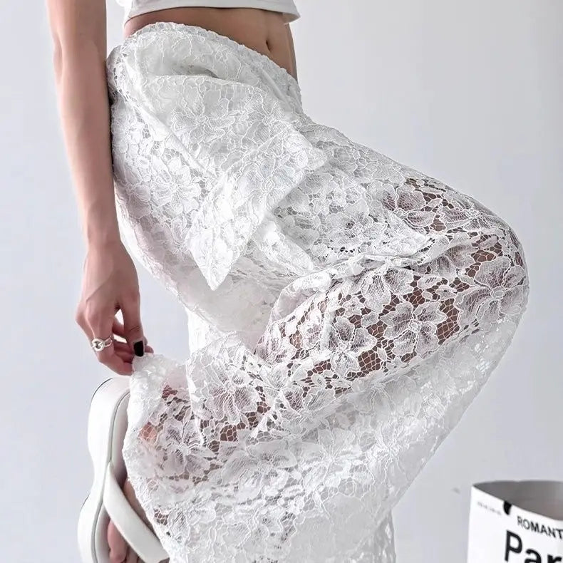 Lace Cargo Pants Women Clothes Fashion Hip Hop Vintage Sexy Streetwear Women Clothes Casual Wide-leg Sweatpants Women Trousers