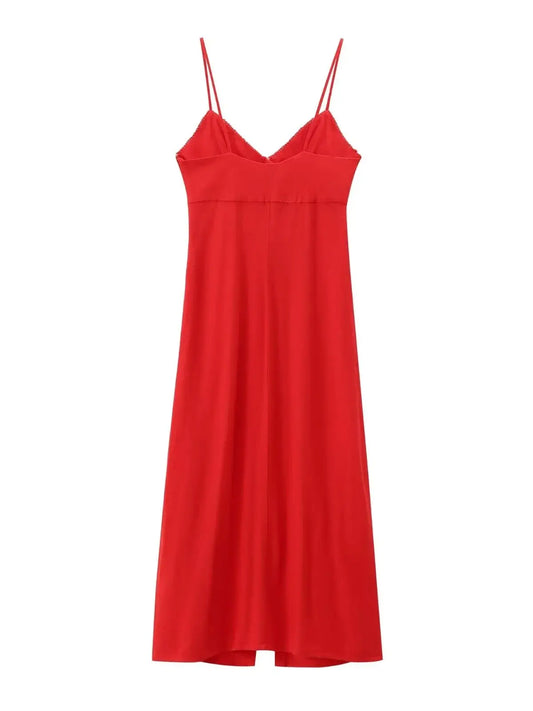 XNWMNZ 2024 Women Fashion Linen Blended Slip Midi Dress Vacation Style V-neck Lace trims Front Button Versatile Female Dresses
