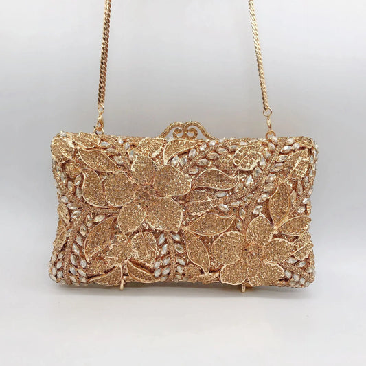 XIYUAN Evening Bags Gold/Silver Chain Shoulder Bags for Women Handbags Stones Day Clutches Diamonds Metal Ladies Clutch Handbags