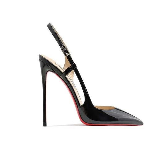 High Heels for Women Summer New Pointed Toe Black One-Strap Closed-Toe Sexy Side Open Sandals Fashionable