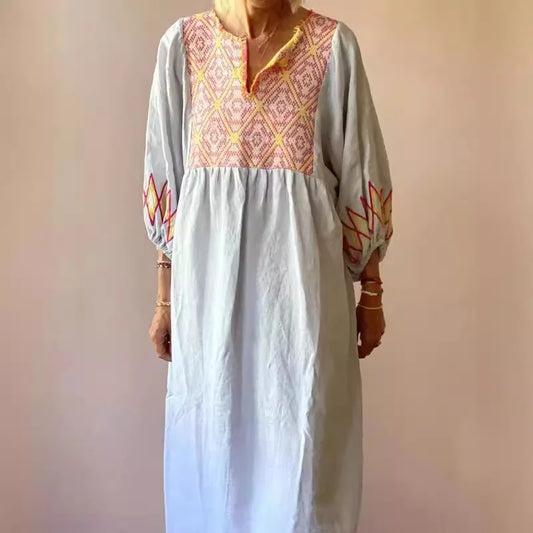 Women Long Dress Dresses Casual Loose Streetwear V Neck Lantern Sleeve Beach Vestidos Print Elegant Maxi Y2k Summer 2025