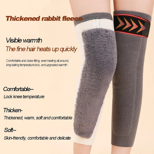 Winter Warm Knee Pads Support Brace lock in temperature to prevent cold for Sports Leg Protection Rabbit Fur Kneepad