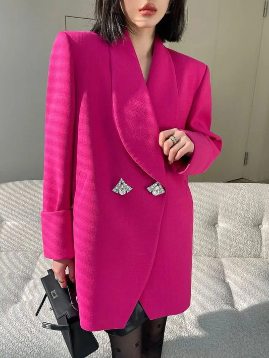 Chic High-end Blazer Design Women Clothing Trend Spring Autumn Jackets Mid-length Coats Loose Button Blazer Long Sleeve Tops New