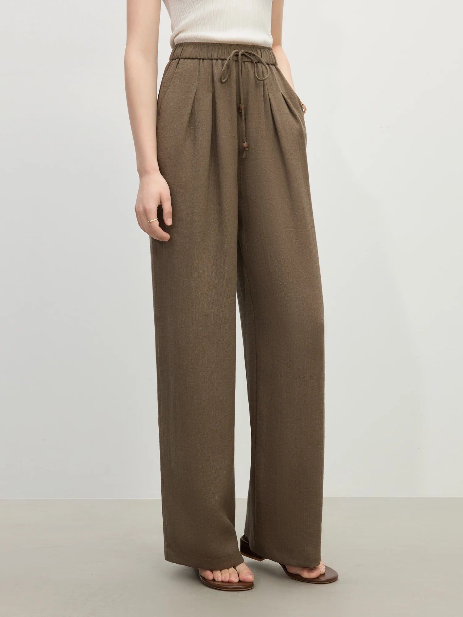 MInimalism Style Linen Straight Elastic HIgh Waist Casual Pants For Women