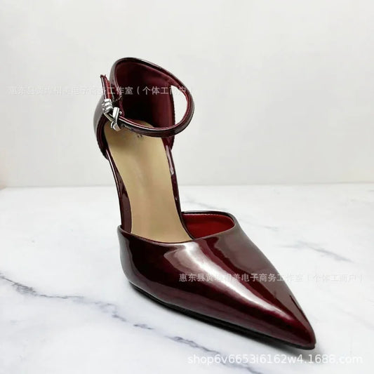 New style women's shoes: central control, one-piece ankle strap, high heels, pointed toe, thin heel