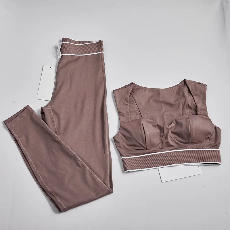 AIAI Lemon Brand Design Women 2PCS Sports Bra Yoga Sets Workout Suit Sports Outfit Gym Clothing Fitness Tights