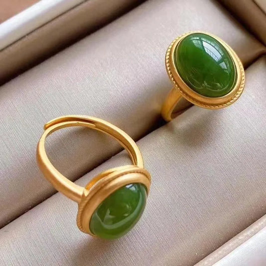 Women's 24K Gold (AU999) Natural Jasper Adjustable Jewelry | Ice-base jasper, hammered gradient with safety buckle