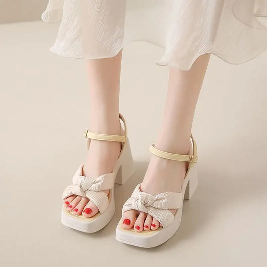 Wedge With Platform Waterproof Ladies Shoes Square Heels Women's Sandals Comfortable and Elegant Designer Summer 2025 Offers Vip