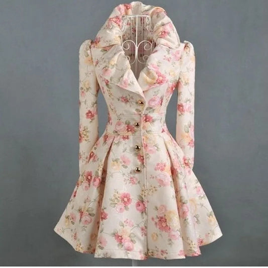 2025 Spring Autumn Women Trench New Flower Coat Medium and Long Windbreaker with Large Collar Women's Clothing