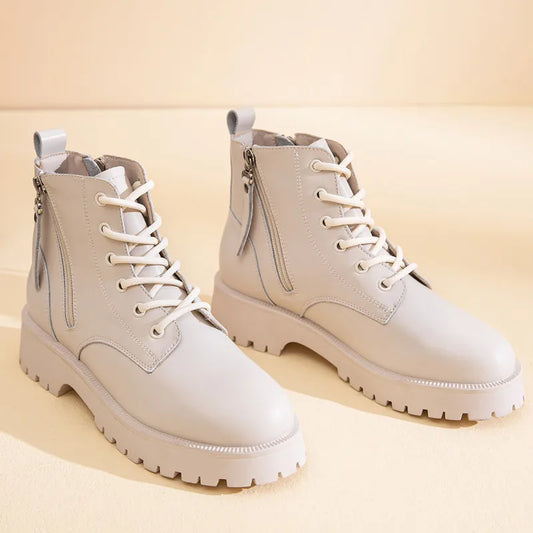 Genuine Leather Ankle Boots Women Autumn 2025 New Double Zipper Women's Ankle Boots Platform Thick Heel Motorcycle Boots Women