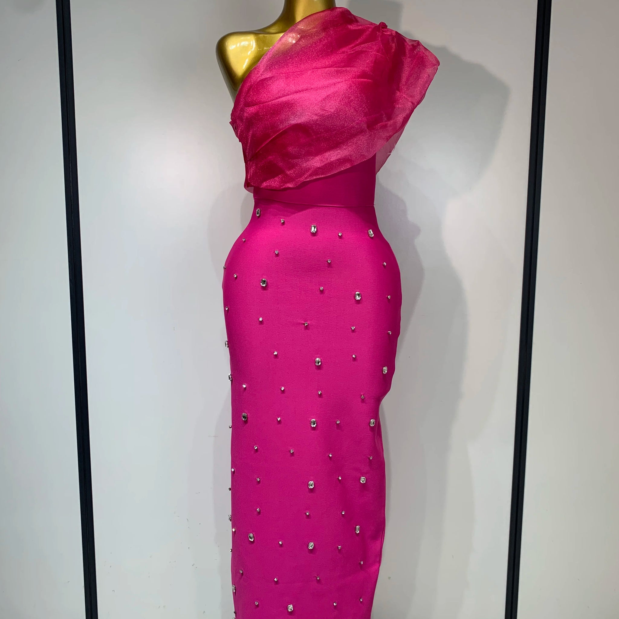 Women Sexy One Shoulder Shinning Crystal Bodycon Bandage Long Dress Celebrate Birthday Elegant Evening Party Club Outfit