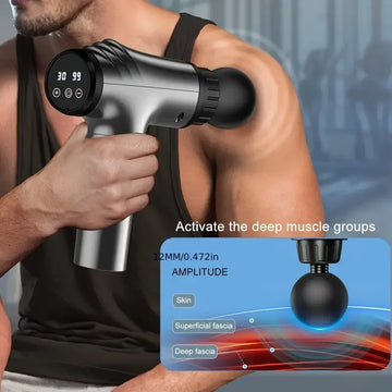 Handheld Electric Fascia Massage Gun Deep Tissue Relaxing Massager with LED Touch Screen 6 Multi-Function Heads for Muscle Care