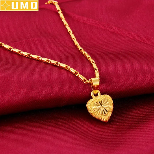 UMQ Pure 24k Gold Color Necklace Clavicle Chain for Women's Necklace Love Heart Pendant Yellow Gold Valentine's Day Fine Jewelry