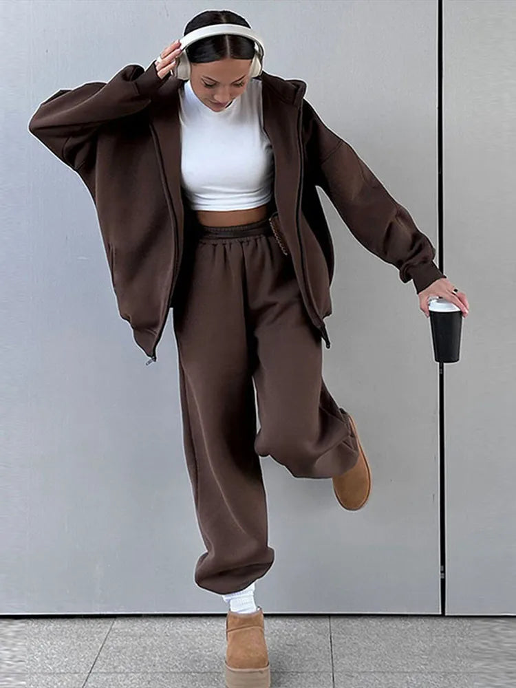 Casual Women Tracksuit Set Hooded Workout Suit Fitness Sports Female Clothes Outfit Loose Elastic-waist Running Trousers 2025