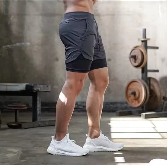 Men's Quick Dry Double Layer Fitness Shorts for Gym Training 2 in 1 Sports Jogging Workout Summer Casual Shorts