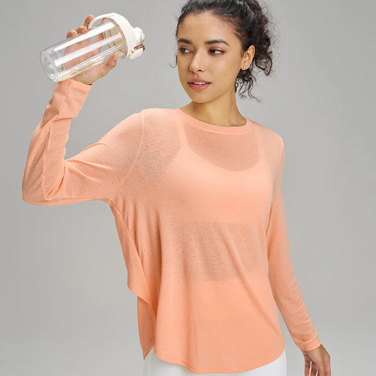 Mesh Sports Coverall Long Sleeve Quick Dry T-Shirt Loose Fitness Apparel Breathable Plus Size Yoga Tops Women