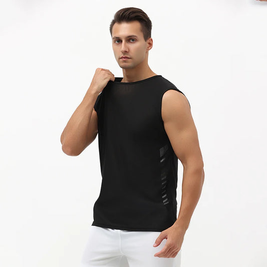 Running Vest Men Loose Sleeveless Shirt Muscle Tank Top Gym Sportswear for Male Fitness Basketball Workout Tee Mesh Breahthable