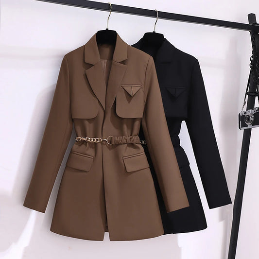 Korean Fashion Blazers Women Coats Spring Autumn Lace-Up Solid Jackets Women's Clothing Elegant Blazers for Women Tailored Coat