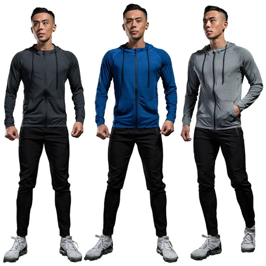 Spring Autumn Casual Tracksuit Men Outdoor Running Sport Jacket Waterproof Windproof Hooded Windbreaker Coats With Pocket 727