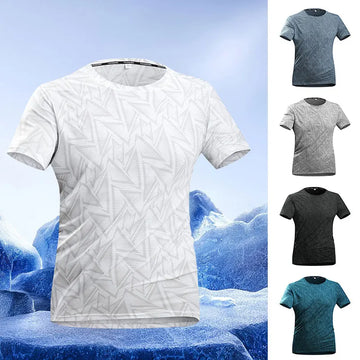 Sports T-Shirt Geometric Printed Pattern Jog Fitness Jogging Short-Sleeved Casual New Summer T-Shirt Elasticity Short-Sleeved