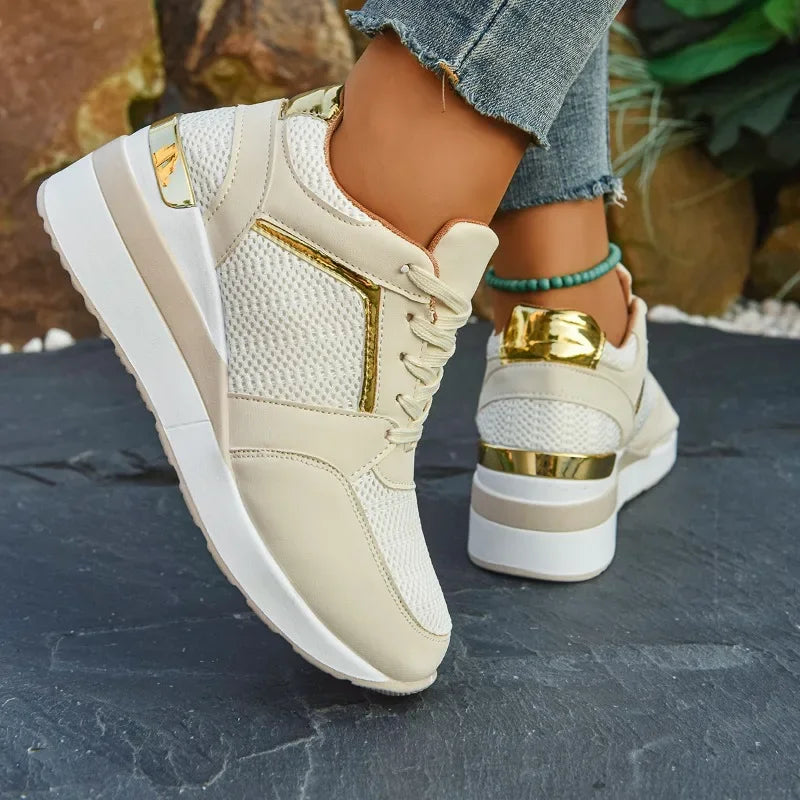 Women's Sneakers Luxury Rhinestone Casual Fashion Thick Bottom Non-slip Women's Lace-up Sports Running Shoes Zapatillas Mujer