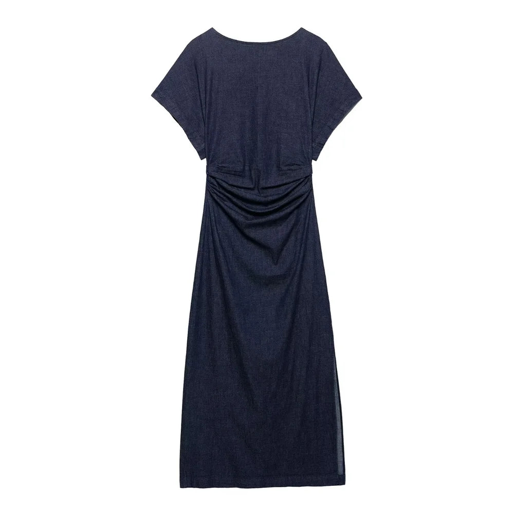 UNIZERA women's pleated decorative Midi dress with zipper decoration for spring and summer new casual women's clothing