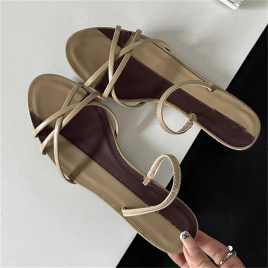 Eilyken New Summer Design Narrow Band Open Toe Sandals Women Slippers Fashion Thin Low Heels Party Dress Casual Shoes