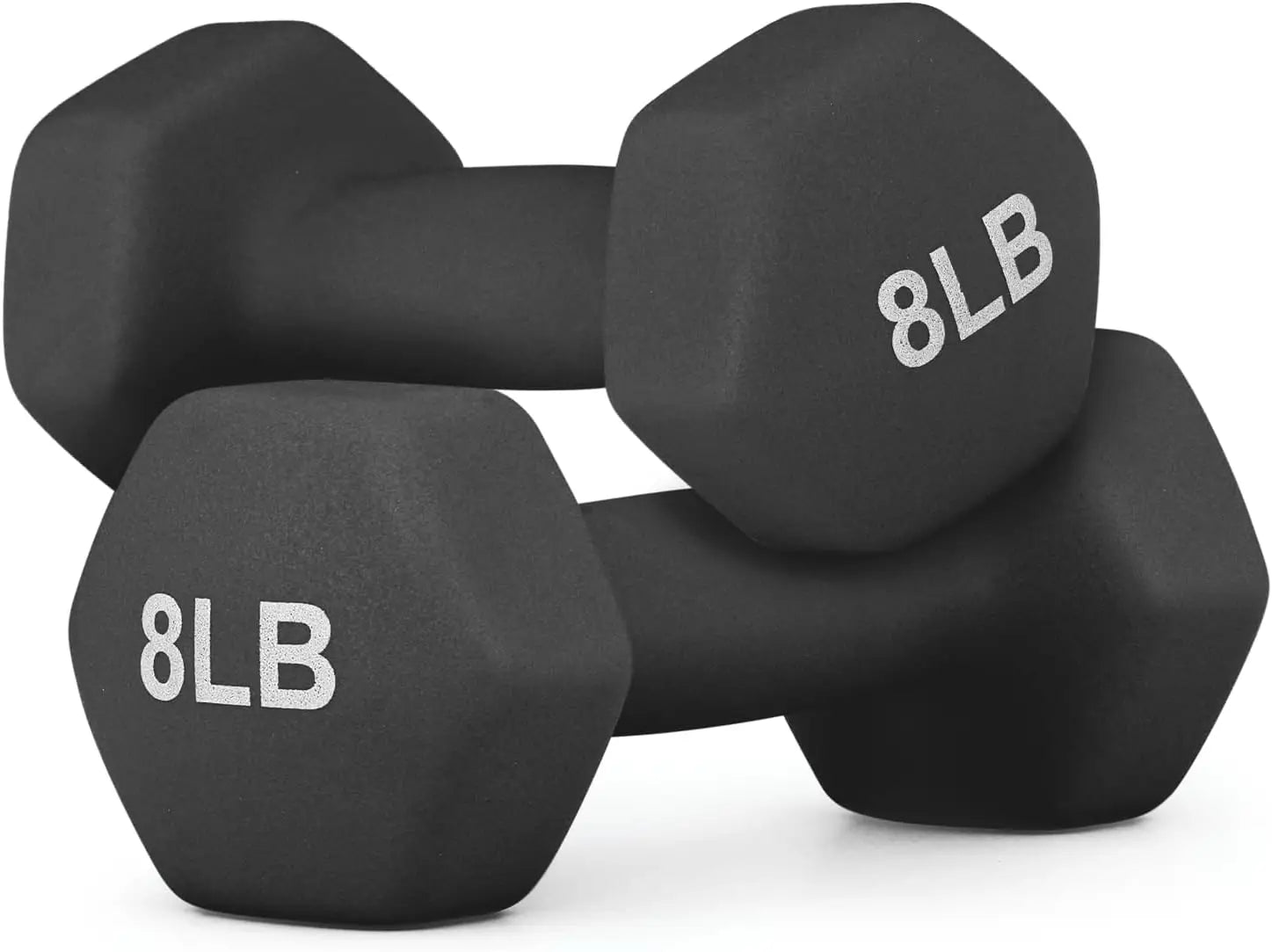 Black 8 Pound Dumbbell Pair, Anti-Slip Neoprene Coated Hexagon Hand Weights for Home Gym Equipment Workouts Strength Training