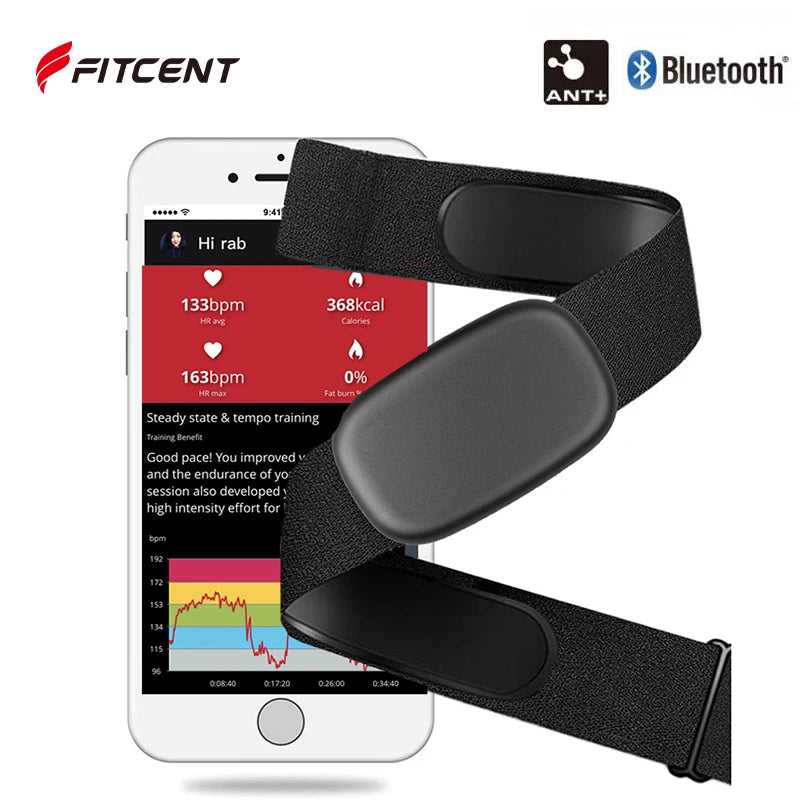 FITCENT 5.3Khz Heart Rate Monitor Chest Strap Bluetooth ANT+ HR Sensor for Peloton Garmin Watch Polar Wahoo Fitness DDP Yoga