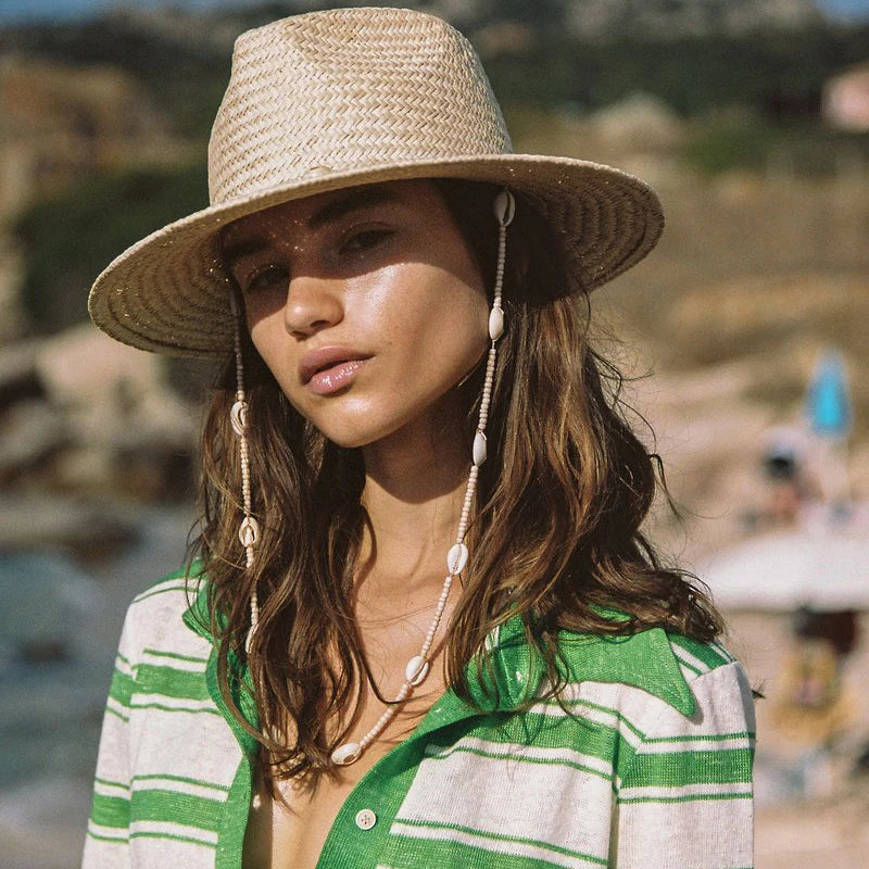 Fitshinling Handmade Straw Beach Sun Hats For Women Bohemian Seashells Beaded Hat Female 2023 Summer Holiday Panama Hat