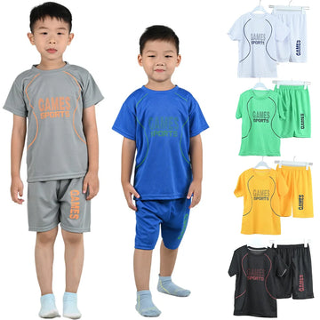 Boys Quick Dry T-Shirt Shorts Set Children Summer Athletic Breathable Running Suit 2-Piece Lightweight Sweat Comfortable