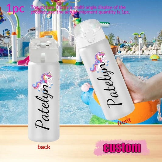1pc Customized Cartoon Sports Water Bottle, 26oz Outdoor Travel Leakproof Plastic Water Bottle with Rope Back-to-School Gifts