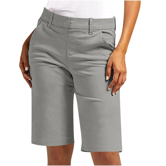 Women'S Casual Fashion Solid Color Straight Shorts High Waist Fit Sports Pants Daily Commuting Home Pants