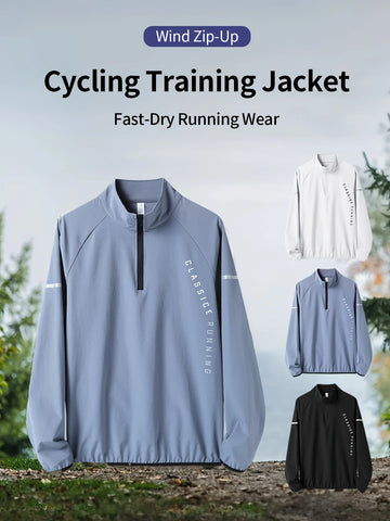 Men's sports long sleeved half zip top, quick drying running T-shirt, sports training jacket, breathable elastic fabric, mo