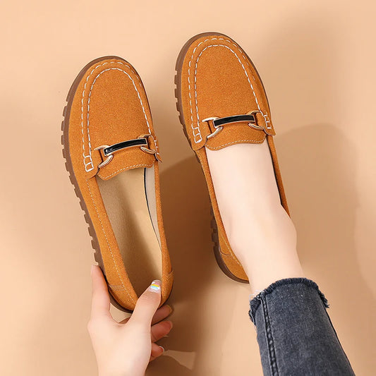 New women's flat shoes High quality designer spring and autumn casual walking non-slip shoes leather lightweight single shoes