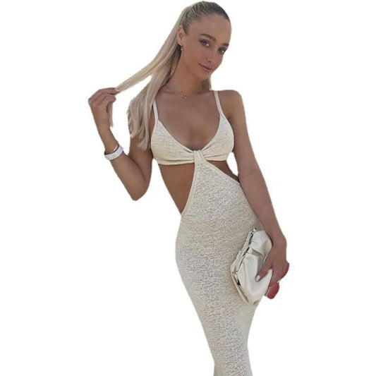 Women’s Sexy Suspender Long Dress Hollow Out Backless High Waist Tight Dress Summer Party Club Black Dress Vestidos De Mujer