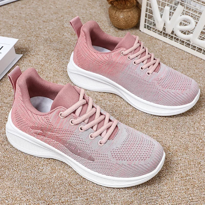 Spring and Autumn Sports Women's Shoes 2024 New Gradient Casual Sports Shoes Mesh Breathable Soft Sole Women's Shoes