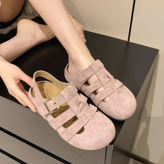 Korean Style Solid Color Sandals Women Summer Outdoor Wear Thick Bottom Casual Beach Slippers Fashionable Roman Shoe Style